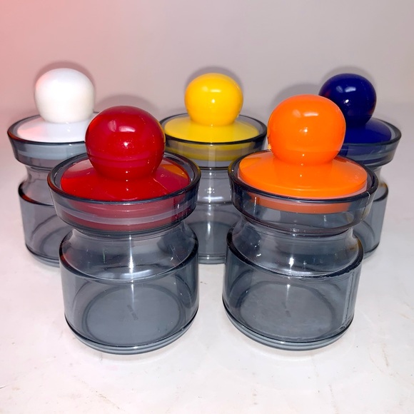 v i n t a g e :: Bright Midcentury 5 Storage Jar Set Shelf Apothecary Bath - Picture 3 of 14